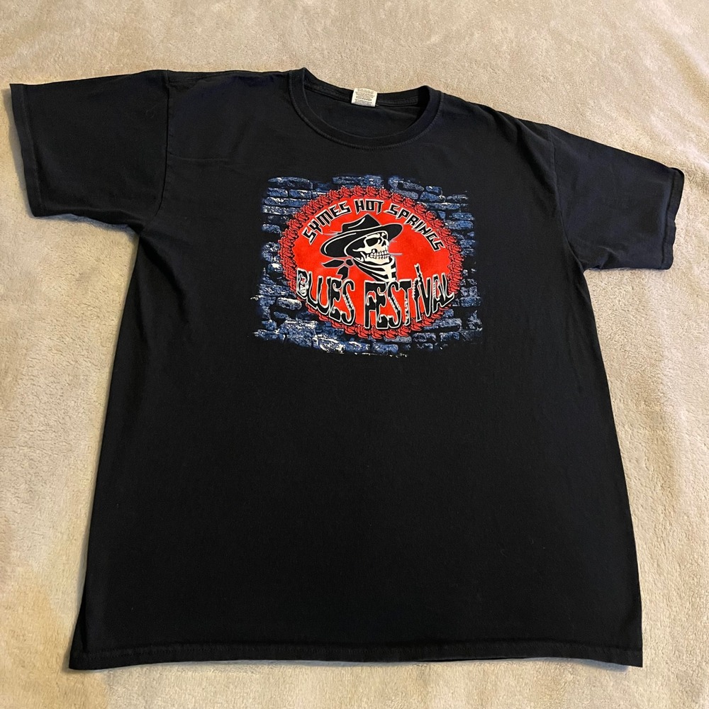 Vintage Symes Hot Springs Blues Festival T-Shirt Mens Large Black Montana Music‎